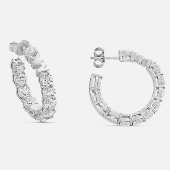 Michael Kors Silver-Tone Hoop Cubic Zirconia Earrings - Picture 2 of 5